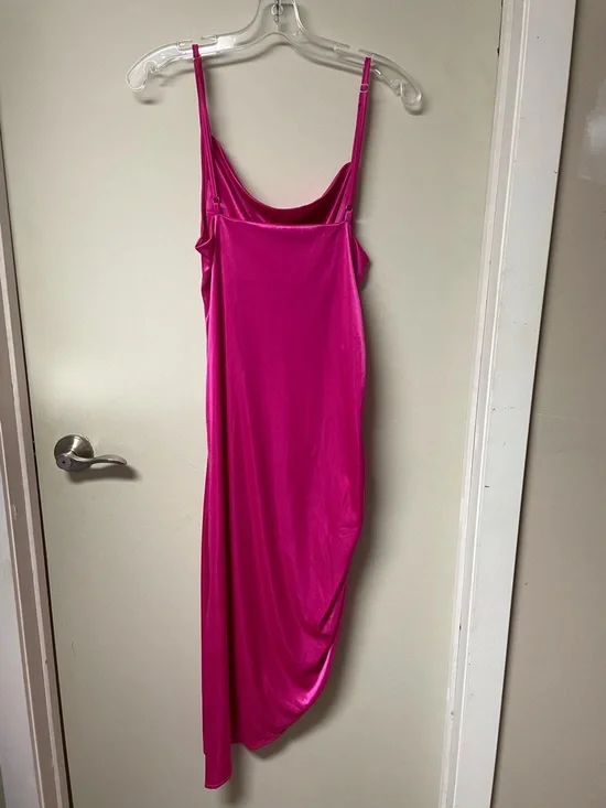 Hot Pink Satin Slip Dress - Picture 3 of 5